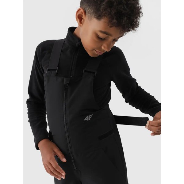 Spodnie narciarskie chłopięce na szelkach TFTRM657 4F - głęboka czerń
