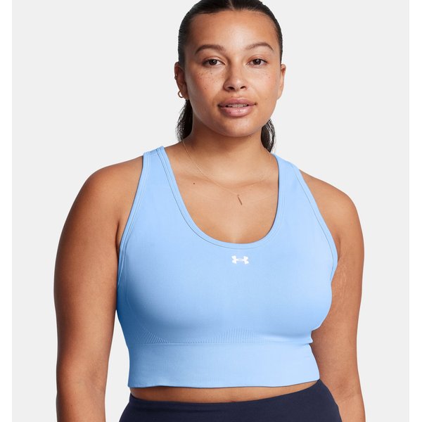 Biustonosz sportowy damski Vanish Seamless Mid Bra Under Armour - Horizon Blue/White