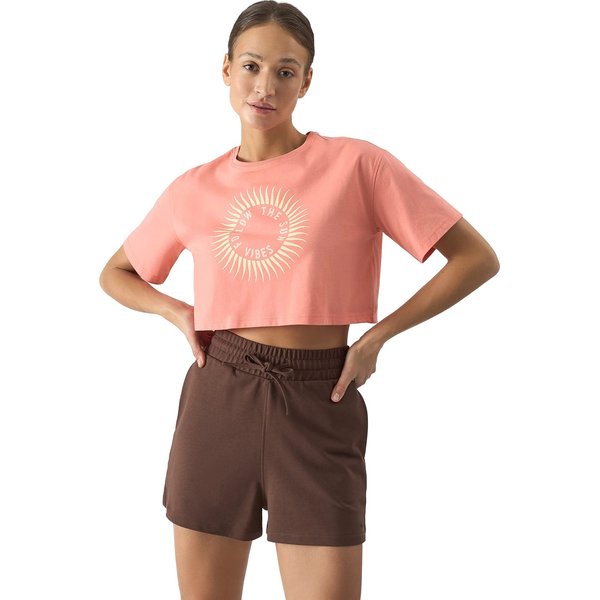 Koszulka, crop top damski 4FWSS24TTSHF1266 4F - łososiowy