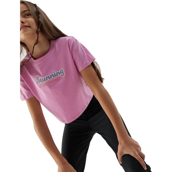 Koszulka, crop top dziewczęcy 4FJWSS24TTSHF1151 4F - jasny róż