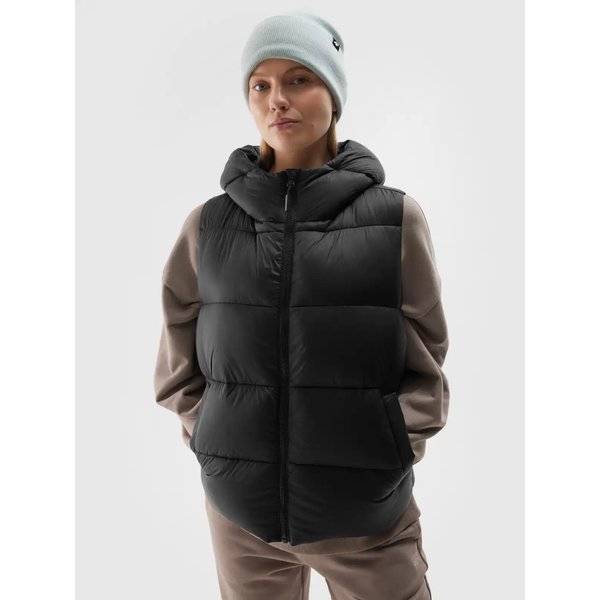 Kamizelka puchowa damska TVJAF141 4F - głęboka czerń
