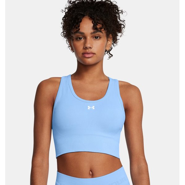 Biustonosz sportowy damski Vanish Seamless Mid Bra Under Armour - Horizon Blue/White