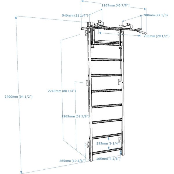 Drabinka gimnastyczna z drążkiem 731 BenchK - czarna