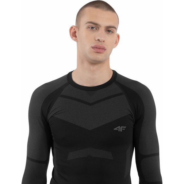 Longsleeve bezszwowy męski 4FAW23USEAM103 4F - głęboka czerń