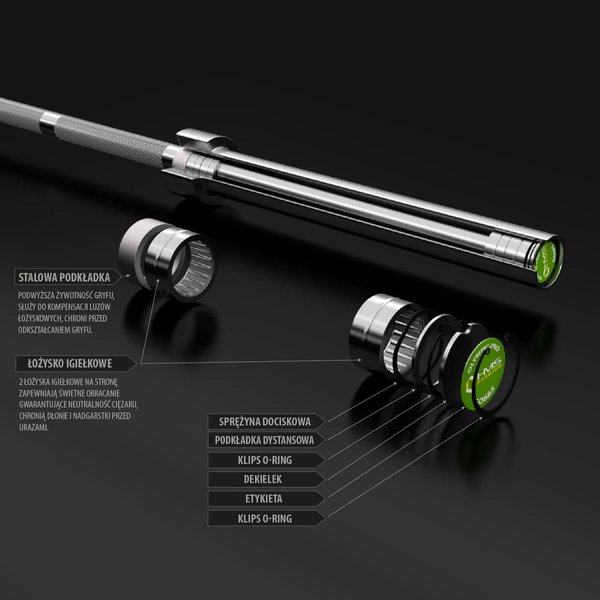 Gryf olimpijski prosty GO685 220cm 50mm z zaciskami ZG1000R HMS