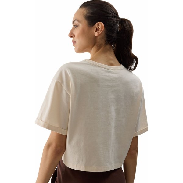 Koszulka, crop top damski 4FWSS24TTSHF1357 4F - kremowy