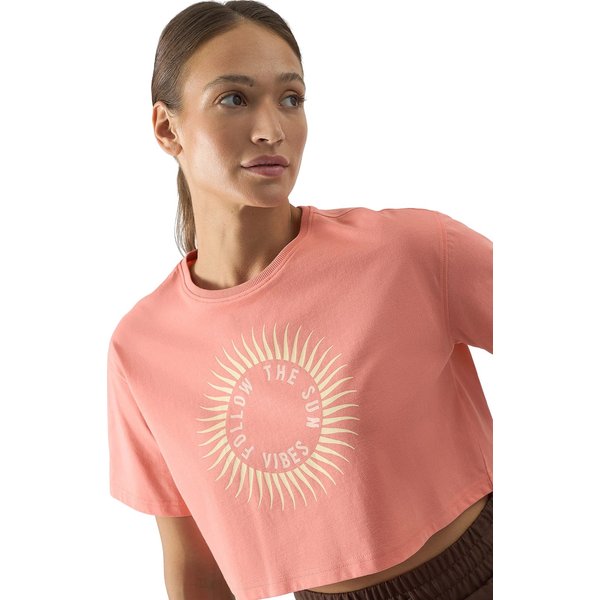 Koszulka, crop top damski 4FWSS24TTSHF1266 4F - łososiowy