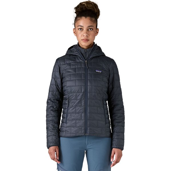 Kurtka puchowa damska Nano Puff Hoody Logo Patagonia - smolder blue