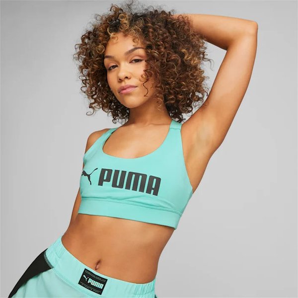 Biustonosz sportowy damski Mid Impact Fit Bra Puma - turkusowy