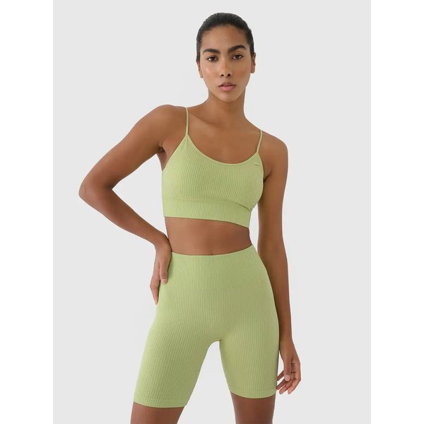 Biustonosz sportowy bezszwowy damski USBAF151 4F - jasna zieleń