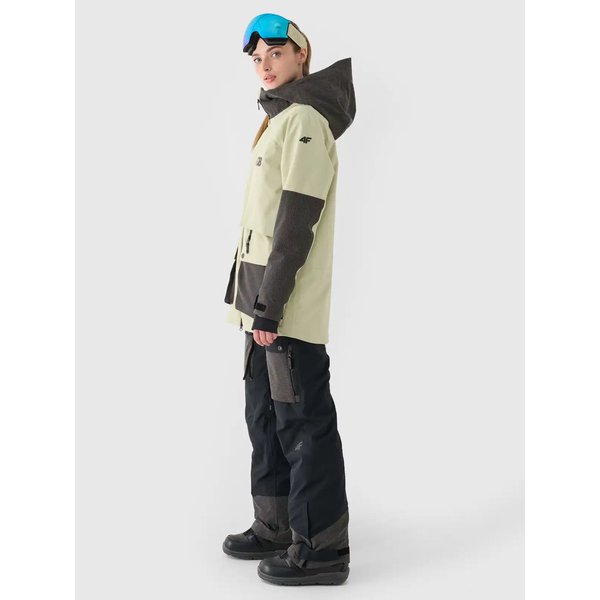 Kurtka snowboardowa damska TTJAF587 4F - oliwkowy