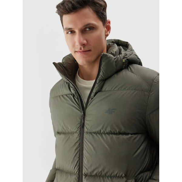 Kurtka puchowa męska TDJAM513 4F - oliwkowy