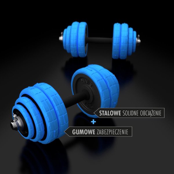 Hantle żeliwne ogumowane ze sztangą 2x15kg HMS