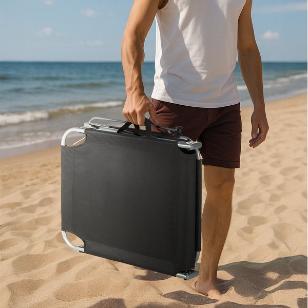 Leżak, łóżko plażowe z daszkiem Outtec - czarny