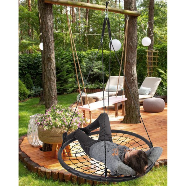 Huśtawka ogrodowa, bocianie gniazdo XXL 120cm Saska Garden - czarna