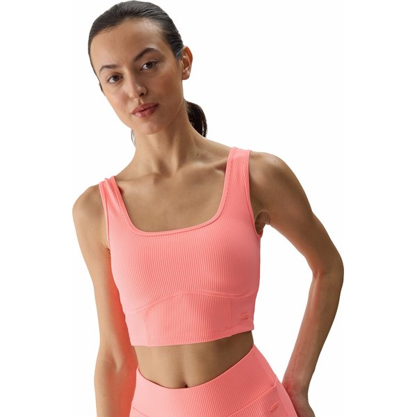 Bezrękawnik, crop top damski 4FWSS24TSLEF072 4F - koral neon
