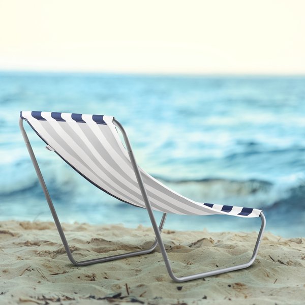 Leżak plażowy, ogrodowy Outtec - paski granatowy/biały