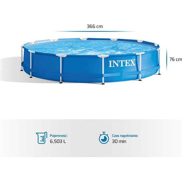 Basen stelażowy z pompą Metal Frame 366x76cm Intex
