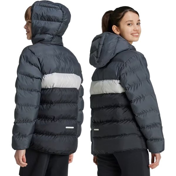 Kurtka puchowa juniorska Synthetic Down Adidas - szaro-czarna