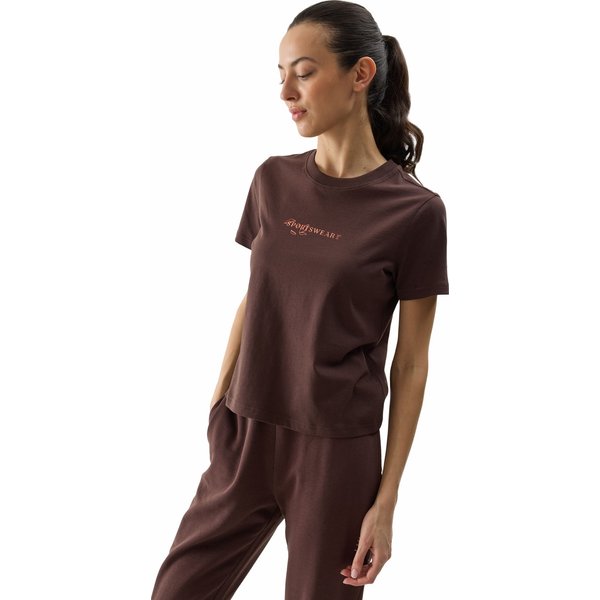 Koszulka damska 4FWSS24TTSHF1354 4F - ciemny brązowy