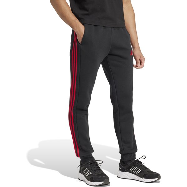 Spodnie dresowe męskie Essentials Fleece 3-Stripes Tapered Cuff Adidas - czarne/czerwony