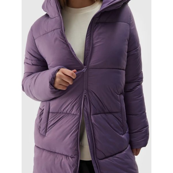 Płaszcz puchowy damski TDJAF475 4F - ciemny fiolet