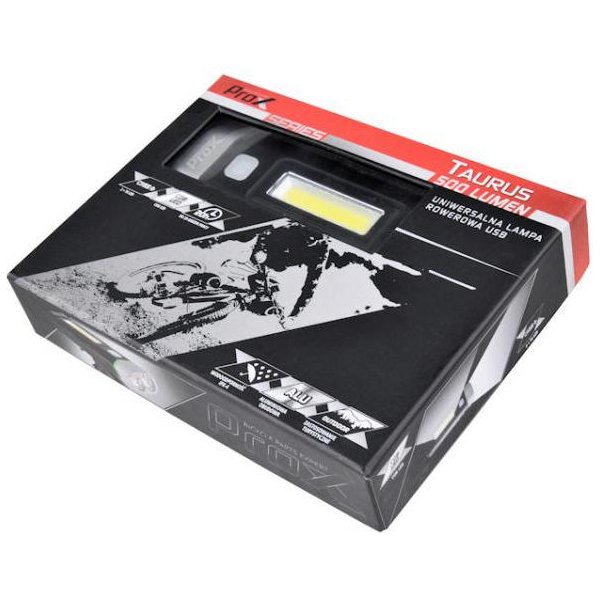 Lampa rowerowa przednia Taurus 2 x T6 + 1 x COB LED Prox