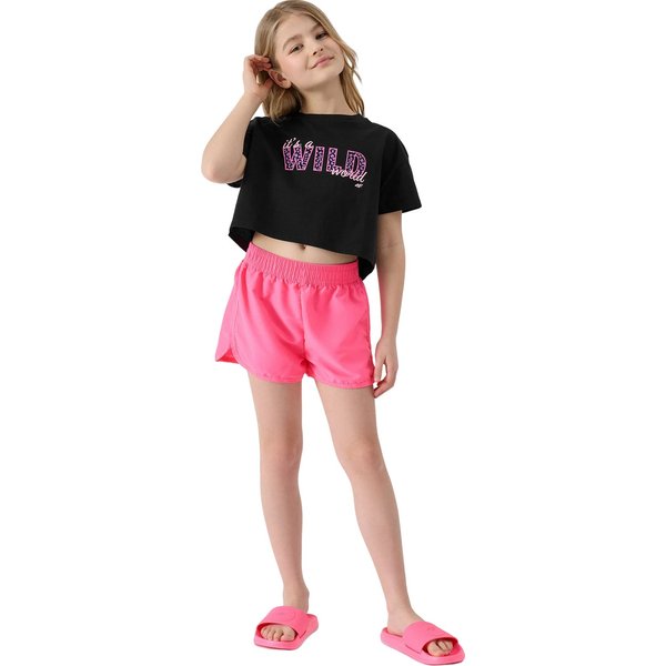 Koszulka, crop top dziewczęcy 4FJWSS24TTSHF1144 4F - głęboka czerń