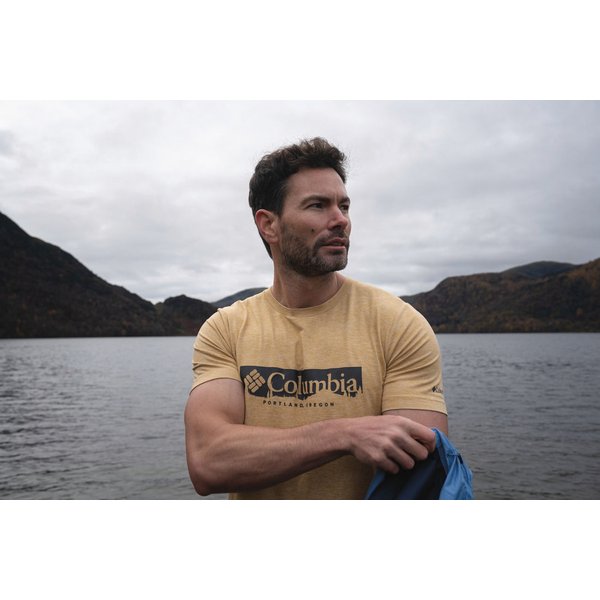 Koszulka męska Kwick Hike Graphic SS Tee Columbia - Black Heather/Peak Direction