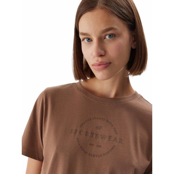 Koszulka damska 4FAW23TTSHF0902 4F - brąz