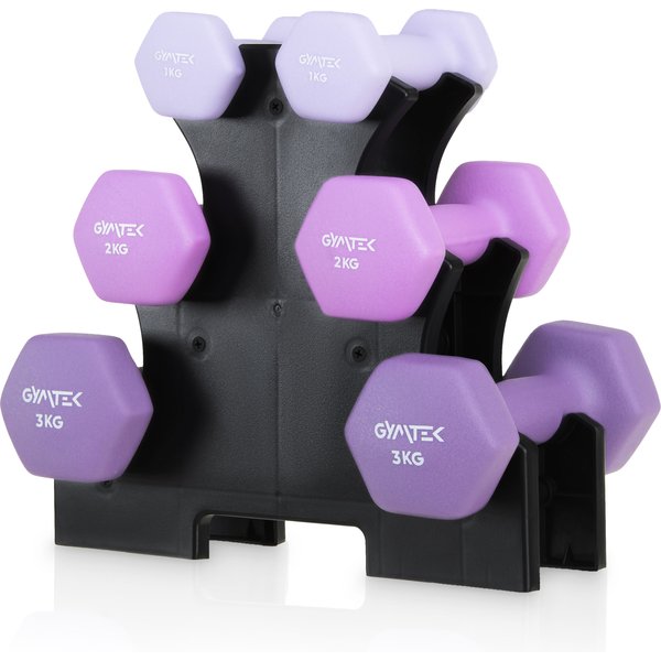 Zestaw hantli neoprenowych na stojaku Gymtek - fioletowe