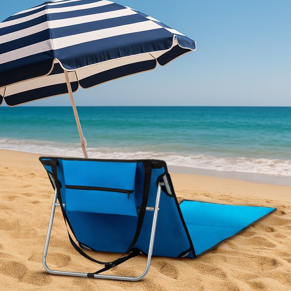 Mata, leżak plażowy z oparciem, składany Outtec - niebieska