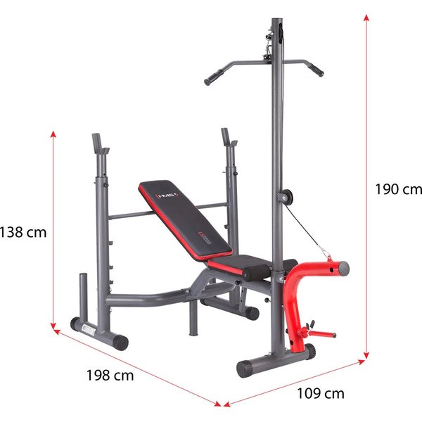 Ławka do ćwiczeń pod sztangę z wyciągiem górnym LS7206 HMS