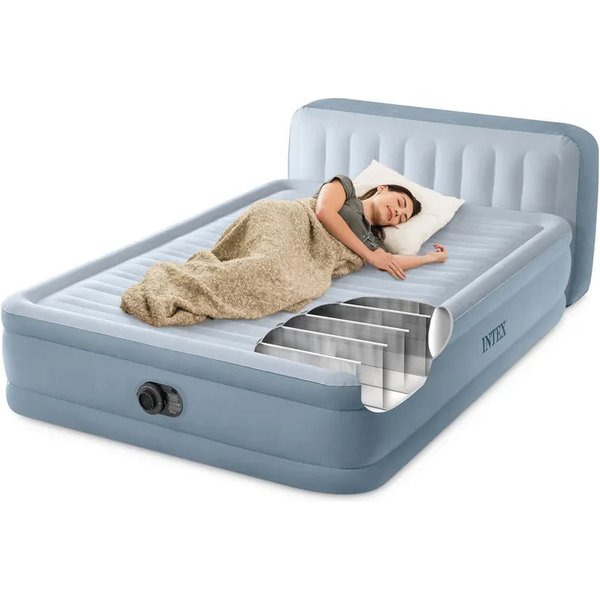 Materac 2-osobowy z zagłówkiem i pompką Plush Queen 152x236x46cm Intex