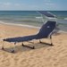 Leżak, łóżko plażowe z daszkiem Outtec - granatowy